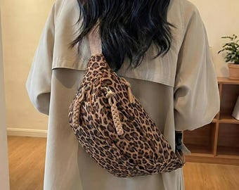 Riñonera grande con estampado de leopardo - Bolso de hombro XL de moda - Riñonera ajustable, estilo urbano chic - Regalo de moda para mujer