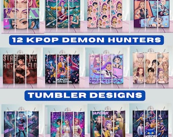 Huntrix 20 Unzen Tumbler Wrap Png Bundle, Dämonenjäger Tumbler, Geschenk für Huntrix Fan, Kpop Group Skinny Tumbler