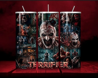 Terrifier Inspired 20oz Skinny Tumbler Wrap PNG | Horror Clown Sublimation Design | Digital Download