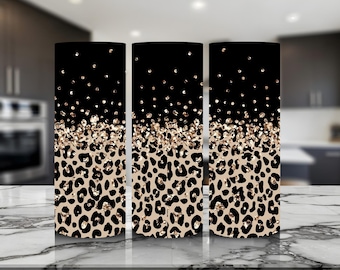Leopard Glitter 20 Unzen Tumbler Wrap, Ombre Schwarz Gold (Digitaler Download)