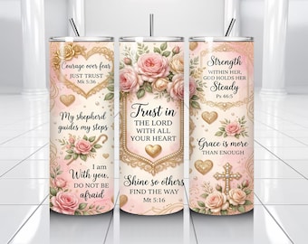 Christian 20oz Tumbler Wrap Sublimation Design, Bible Verse PNG, Scripture Gold Rose Tumbler Wrap, Religious Cross Floral Wrap Download