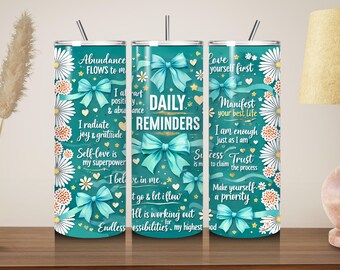Affirmation Tumbler Wrap - Türkis Blumenschleife, Selbstliebe-Zitate (Digitaler Download PNG)
