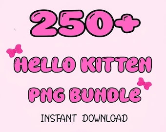 250+ Hallo Kätzchen PNG-Bundle | Rosa Schleife Cartoon Kitty Clipart Paket | Girly süße Katze Sublimations Designs | Digitaler Download