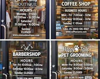 Business Hours Window Lettering | Custom Store Door Decal | Shop Hours Sign