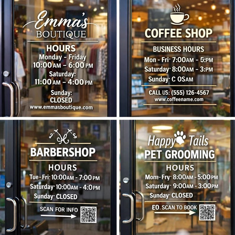 Business Hours Window Lettering | Custom Store Door Decal | Shop Hours ...