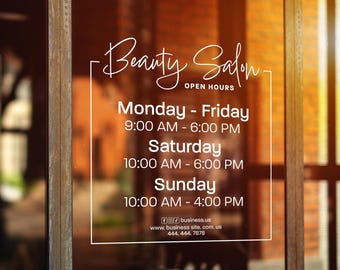 Custom Business Hours Vinyl Decal | Storefront Open Hours Sign Sticker
