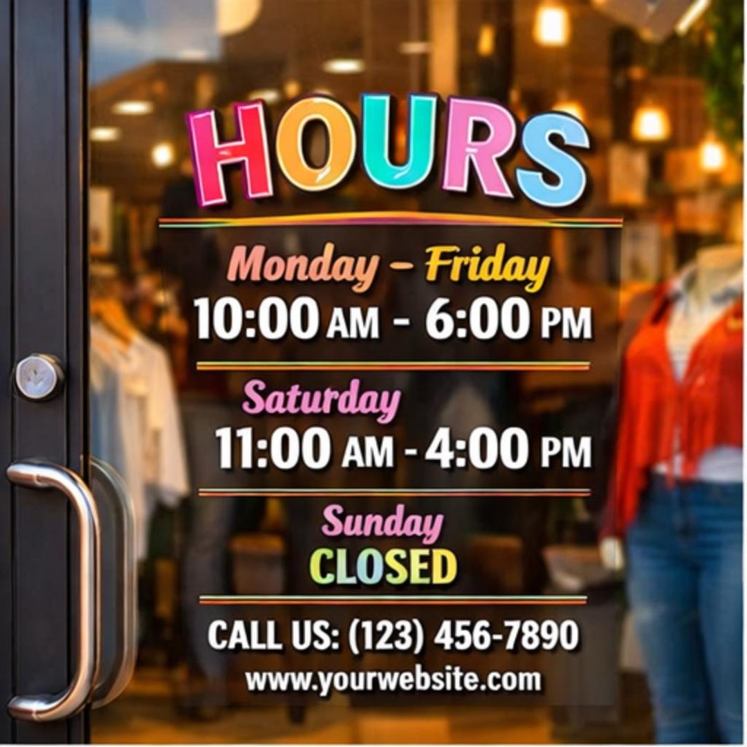 Modern Storefront Hours Vinyl Decal | Custom Shop Door Sign | Business ...