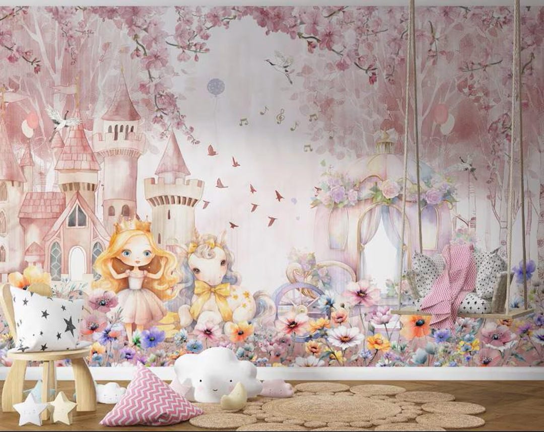 Princess Mural Design| Wall Art |wallpaper for Kid Room - Etsy