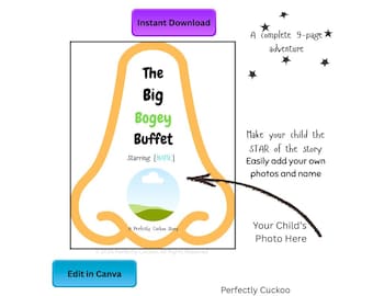 Personalised Nose Picking Story, The Big Bogey Buffet, Funny Gross Out Rhyming Book for Kids, Digital Download Template