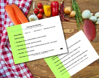 Funny One Pan Wonder Recipe Card Set. 3 Printable double sided Kitchen chaos Cards. Digital download. CUTE A5 SIZE