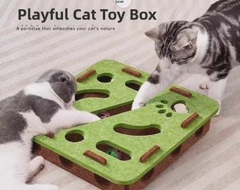 Felt Cat Toy Box – Interactive Puzzle with Bell Ball