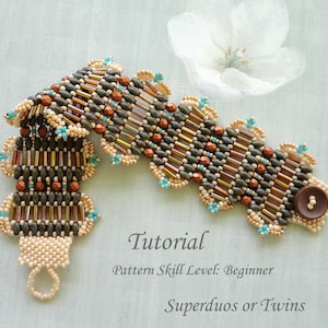 BRONZE GATES superduo beaded bracelet beading tutorial beadweaving pattern beadwork jewelry beadweaving tutorial beading pattern instruction