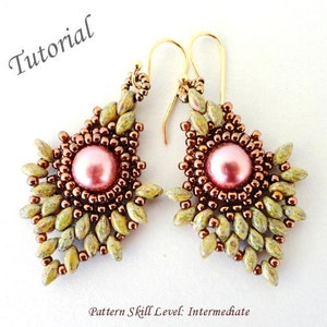 PINEAPPLE superduo beading tutorials and pattern beadwork beaded earrings seed bead jewelry beadweaving tutorial beading pattern instruction