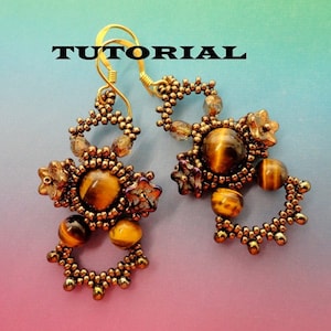 TIGEREYE beaded earrings beading tutorial beadweaving pattern peyote seed beads jewelry beadweaving tutorial beading pattern instructions image 1