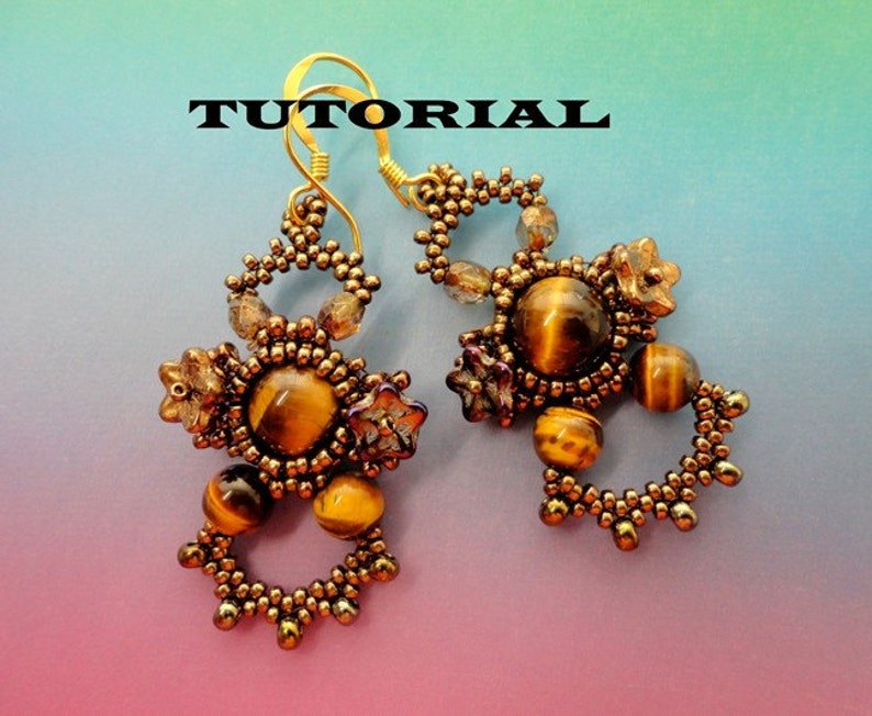 TIGEREYE beaded earrings beading tutorial beadweaving pattern peyote seed beads jewelry beadweaving tutorial beading pattern instructions image 1