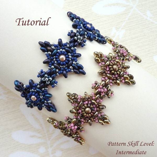 TWIN DIAMONDS beaded bracelet beading tutorials and patterns superduo beadwork jewelry beadweaving tutorials beading pattern instructions