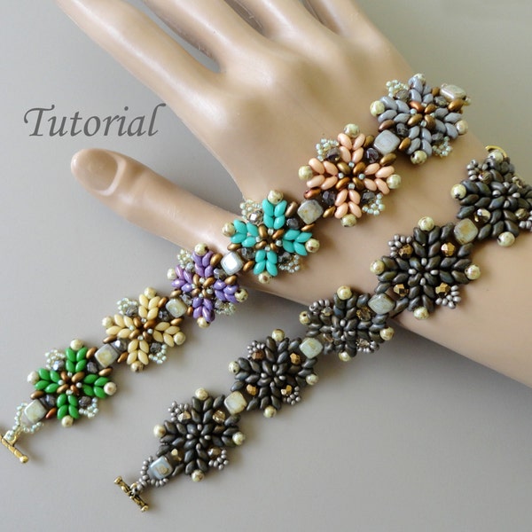 MYSTIC twin or superduo beaded bracelet beading pattern beading tutorial seed bead jewelry beadweaving tutorials beading pattern instruction