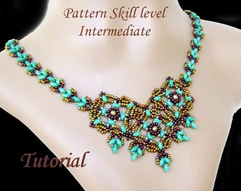 MONIQUE beaded necklace beading tutorial beadweaving pattern  superduo seed bead beadwork jewelry beadweaving instructions