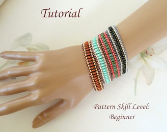 EASY twin or superduo beaded bracelet beading tutorial beadweaving pattern beadwork jewelry beadweaving tutorial beading pattern instruction