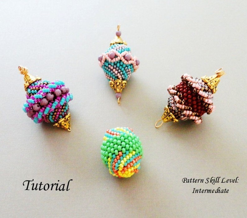 FOUR BEADED BEADS beading tutorial beadweaving pattern seed bead beadwork jewelry beadweaving tutorials beading pattern instructions image 1