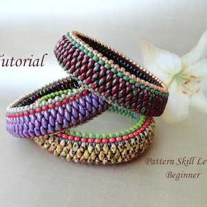 ANACONDA beaded bracelet beading tutorials and patterns superduo seed bead jewelry bangle beadweaving tutorial beading pattern instructions