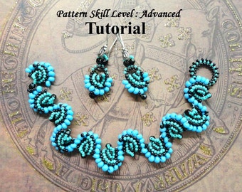 BLUE WAVES Cellini Spiral bracelet and earrings beading tutorial beaded jewelry seed bead beadweaving tutorials beading pattern instructions