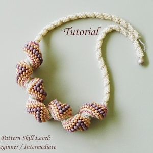 PEACHES AND CREAM Cellini spiral seed bead necklace beading tutorial beadweaving pattern beaded jewelry pattern instructions beadwork