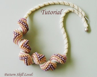 PEACHES AND CREAM Cellini spiral seed bead necklace beading tutorial beadweaving pattern beaded jewelry pattern instructions beadwork