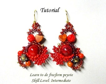 FIRE REEF freeform peyote beaded earrings beading tutorials and patterns seed bead jewelry beadweaving tutorial beading pattern instructions