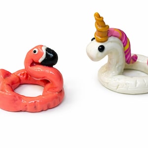 Whimsical Animal Float Figurine – Handmade Polymer Clay Flamingo or Unicorn