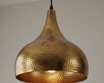 Lámpara colgante artesanal de latón envejecido martillado - Lámpara de techo artesanal de latón antiguo pulido estilo granja