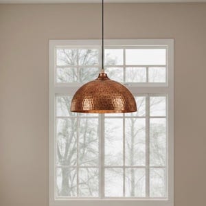 Hammered Antique Copper Dome Pendant Light - Hand-Hammered Authentic Copper Lamp Dark Accent