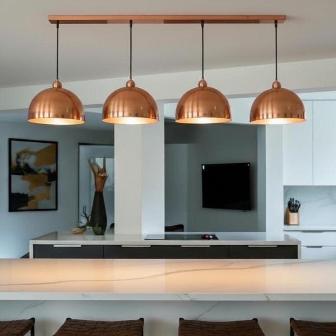 Handcrafted Brushed Copper Dome Linear Canopy Pendant Light With ...