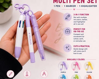3-in-1 Multi Pen, Marker, Highlighter Set, Colorful Stationery Supplies