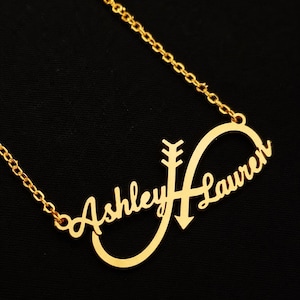 Colar personalizado com pingente de flecha do infinito, banhado a ouro, símbolo romântico do amor, joia personalizada para casais. Presente perfeito para casais.