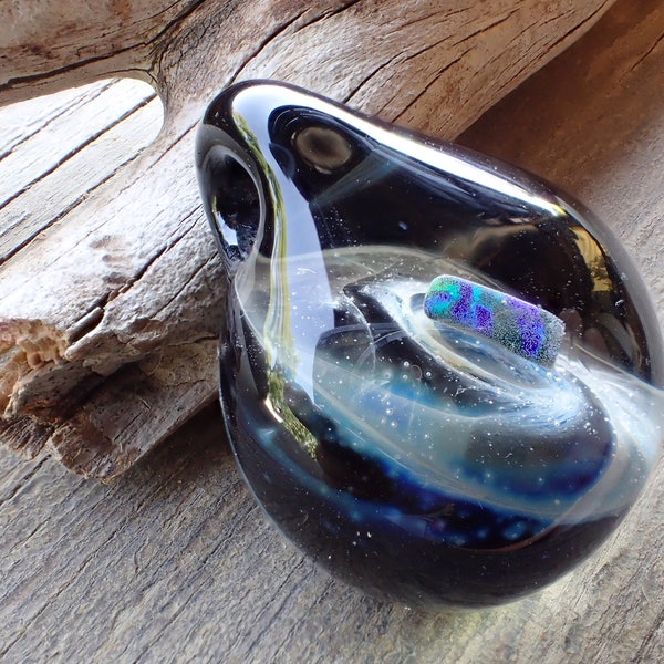 Blue Hand blown glass pendant necklace, galaxy pendant, glass jewelry, Blue  heady pendant, trippy glass pendant, unique pendant for her