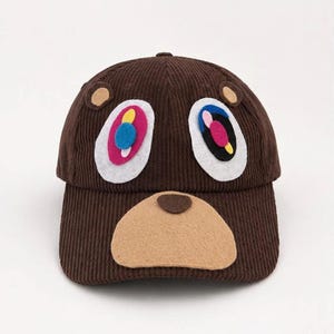 Graduation Bear Hat, Vintage Corduroy Cap with Felt Patch Eyes