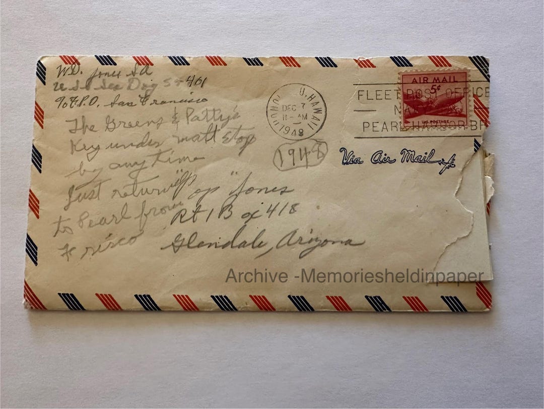 Postmarked Envelop Pearl Harbor Navy Envelope - December 7, 1948 Postmark, Historic ...