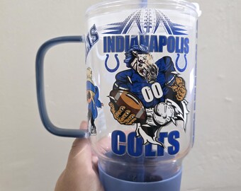 Colts 40 oz glass tumbler with lid & straw
