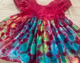 12 Month Baby Infant Pink Rainbow Burst Tie Dye Ruffle Peasant Dress