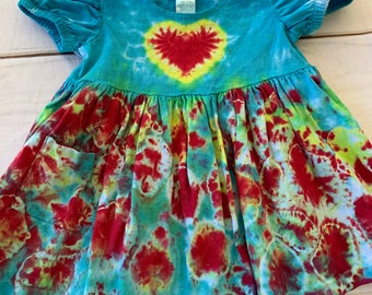 18 Month Baby Infant Girl Heart Love Tie Dye Peasant Ruffle Dress