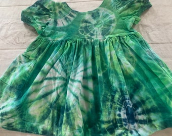 12 Month Baby Infant Green Burst Tie Dye Ruffle Peasant Dress