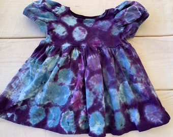 6 Month Baby Infant Purple Cells Tie Dye Ruffle Peasant Dress
