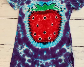 Kids Youth Medium Purpke Strawberry Tie Dye Cotton Tee Shirt