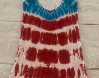 4T Toddler Red White & Blue Heart Tie Dye Ribbed Tank Dress