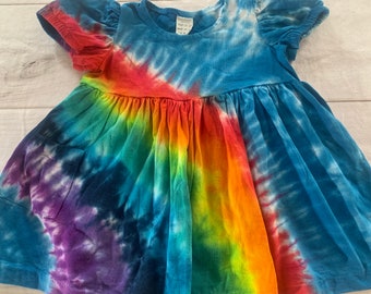 18 Month Baby Infant Girl Rainbow Tie Dye Peasant Ruffle Dress