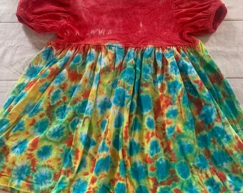 Girls Size 6 Red Burst Tie Dye Ruffle Peasant Ruffle Dress