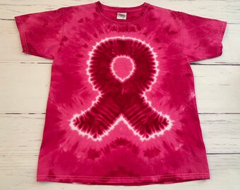 Kid's Youth Large Pink Ribbon Breast Cancer Tie Dye Tee