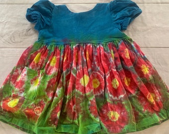 Girls 2T Toddler Blue Sky Flowers Tie Dye Ruffle Peasant Dress