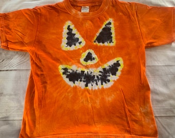 Kid Youth Small Halloween Orange Pumpkin Cotton Tie Dye Tee Shirt